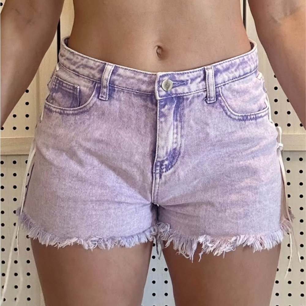 SHEIN Purple Jean Shorts High-Waisted Frayed Hem